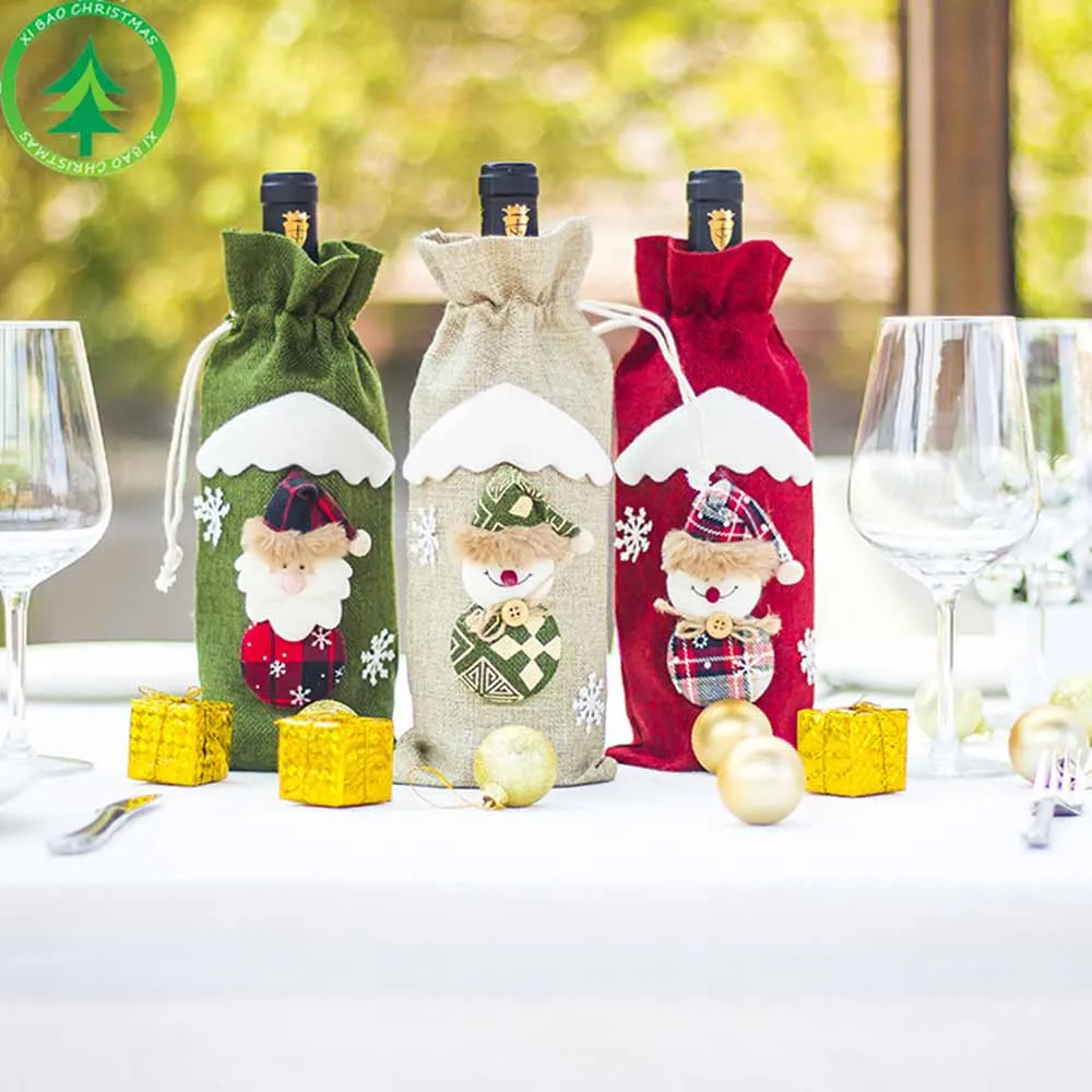 

Dinner Party Red Wine Bottle Cover Bags Set Merry Christmas Gift Bag New Year Decoration Xmas Table Bottle Decor Kerst Decoratie