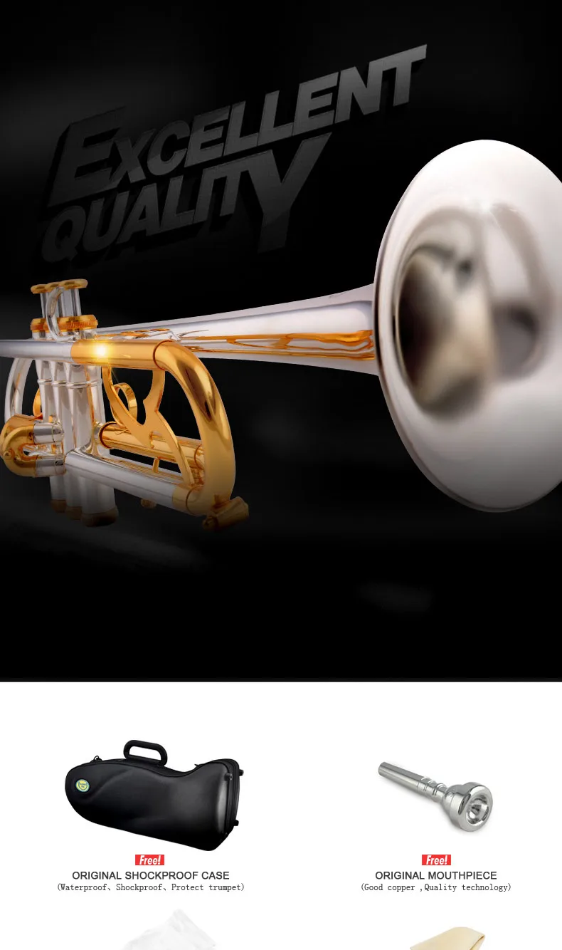 JAZZOR JZTR-800 профессиональные трубы B плоские золотые и серебряные латунные духовые инструменты с Чехол мундштук