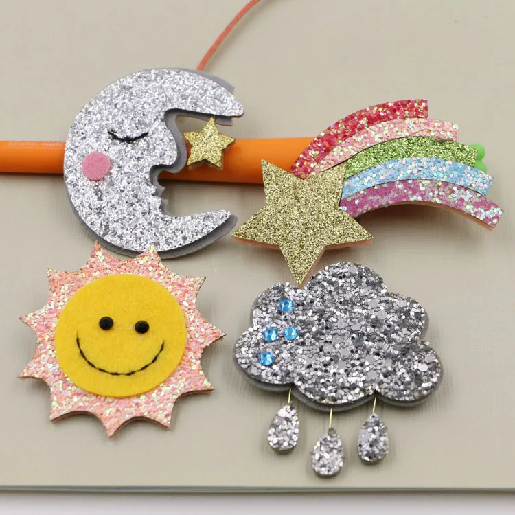 

Diy Jewelry Hair Accessory pcs/lot Colorful Glitter Cartoon Sun/Moon/Cloud/Rainbow Handade Non-wove Felt Fit Garmant Decoration