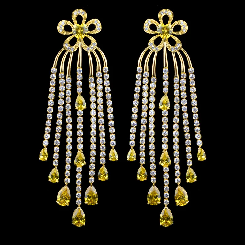 Новый дизайн Роскошные брендовые модные жёлтые золотые серьги-кисточки с