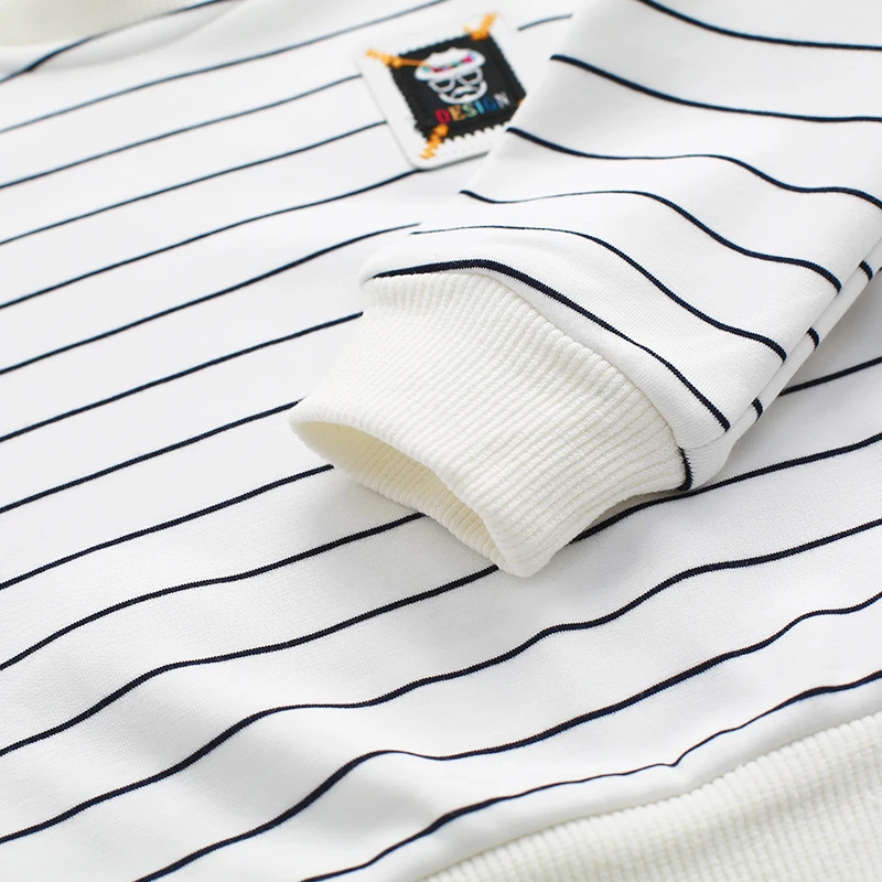 Зимняя флисовая детская футболка в полоску белая рубашка с длинными рукавами для