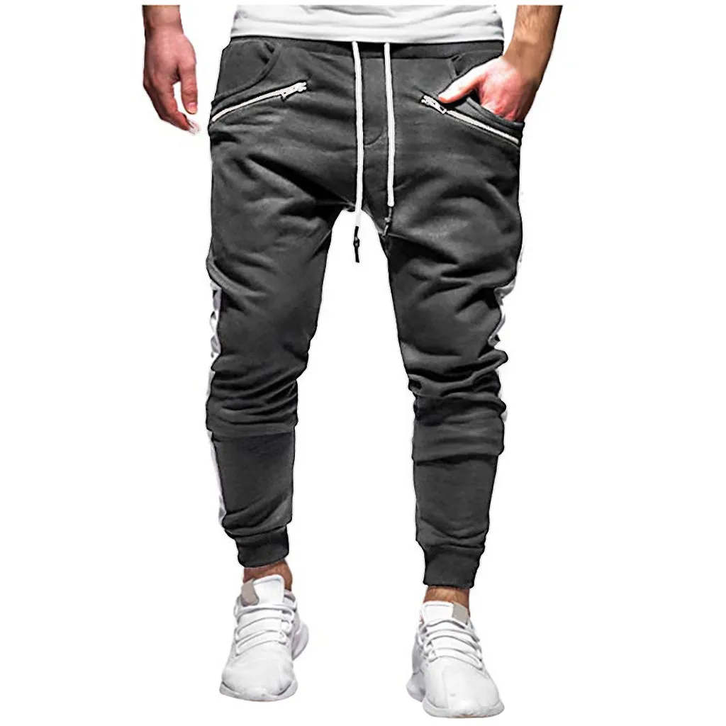 Dark Gray Womail, спортивные штаны для мужчин, на молнии, с карманами, pantalon hombre, повседневные брюки, Мужская одежда, штаны для бега, Мужская Уличная одежда, мужские штаны - Цвет: Dark Gray