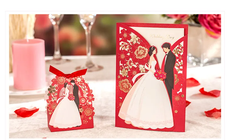 

1set Red SampleFlora Wedding Invitations Card Elegant Bride and Groom Invitation Card Favor Envelopes Wedding Party Decoration