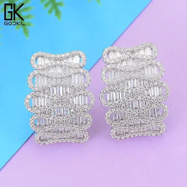 Silver GODKI Мода триколор обмотки массивные серьги гвоздики для женщин Свадебные AAA кубический циркон Кристалл CZ Дубай Свадебные вечерние серьги - Окраска металла: Silver
