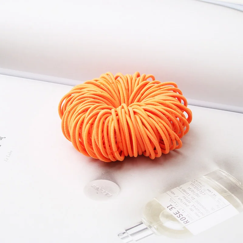 Orange 100 шт./лот, карамельный цвет, нейлоновая резинка 3 см, Детская безопасная эластичная резинка для волос, конский хвост, кольцо для волос, Детские аксессуары для волос - Цвет: Orange