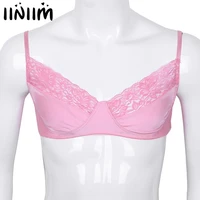 iiniim mens sissy lingerie exotic tanks bralette smooth fabric breathable lace wire free bra top with adjustable shoulder straps