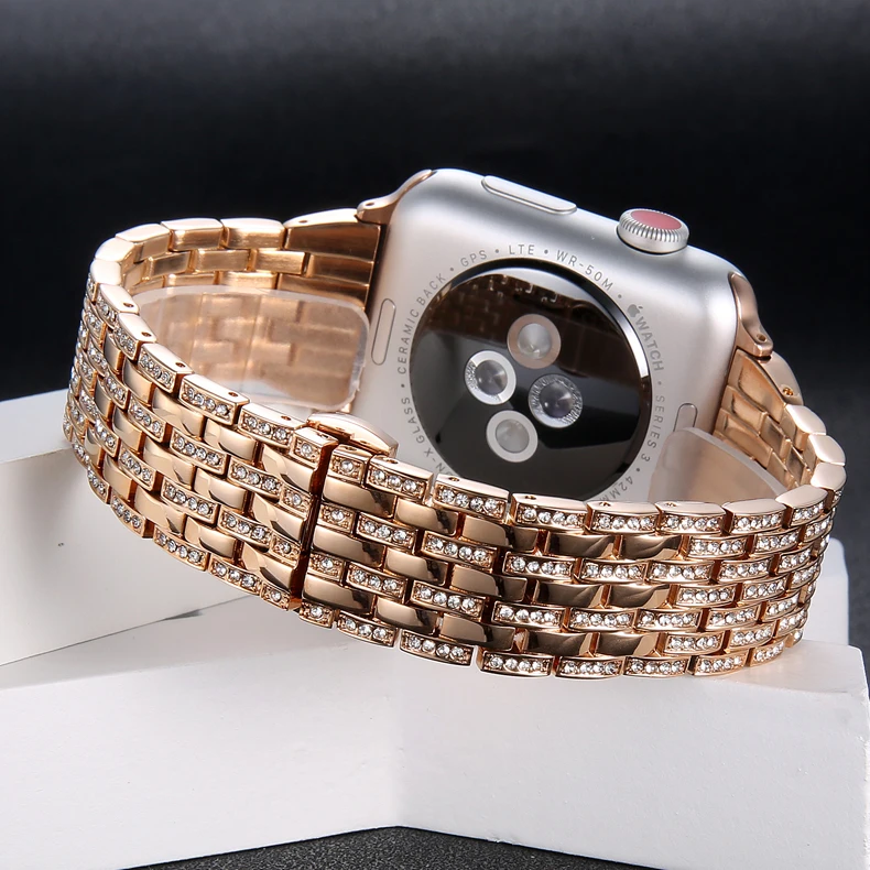 Алмазный ремешок для Apple Watch 5, 4, ремешок 44 мм, 40 мм, Aple watch correa, 42 мм, 38 мм, браслет из нержавеющей стали iwatch 5, 4, 3, 2, 1, ремешок для часов