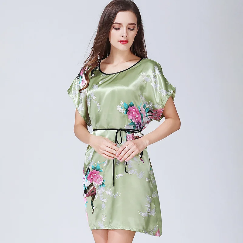 Модное Золотое повседневное женское вечернее платье Ночная рубашка Pijama Mujer дизайн с принтом женская вискоза Ночная рубашка Летний халат Zh01F - Цвет: Green - Short