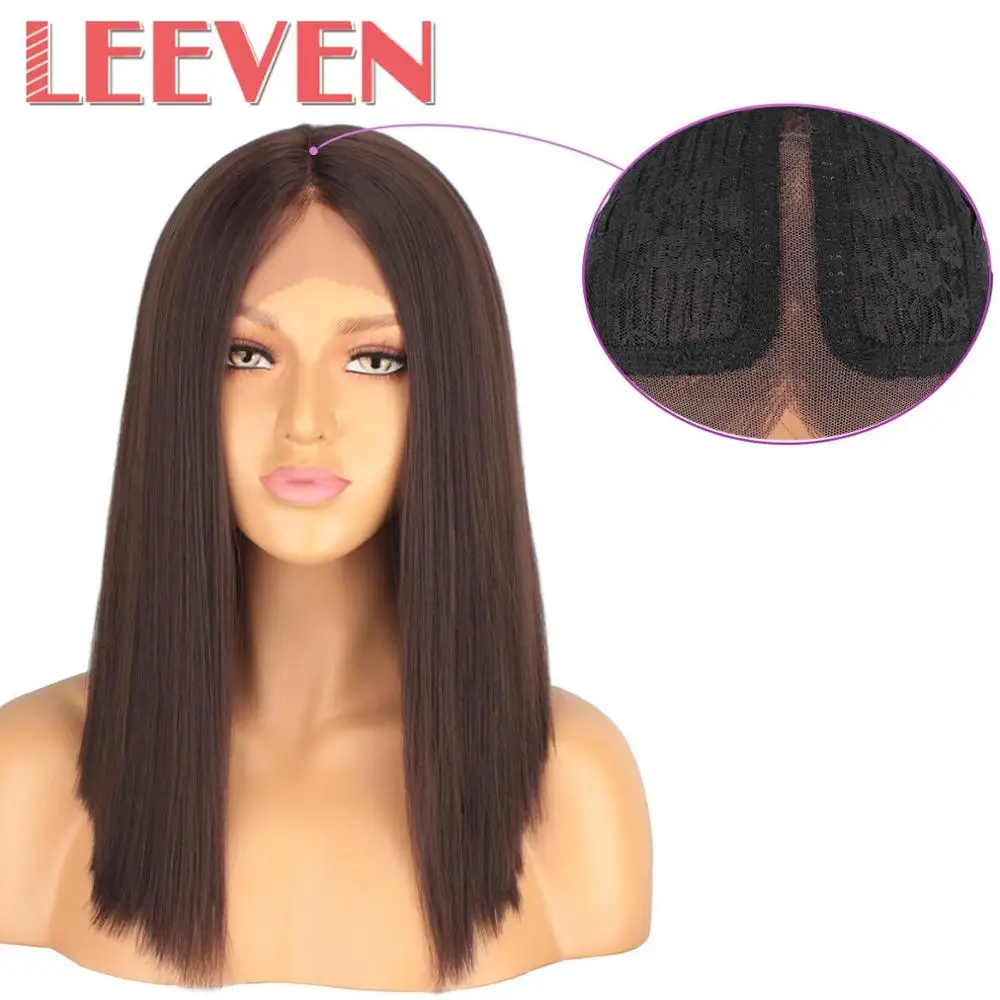 Leeven 14 дюймов синтетический парик на кружеве короткий боб парик pelucas de mujer классические шелковистые прямые волосы черный блонд парик женский парик - Цвет: #4