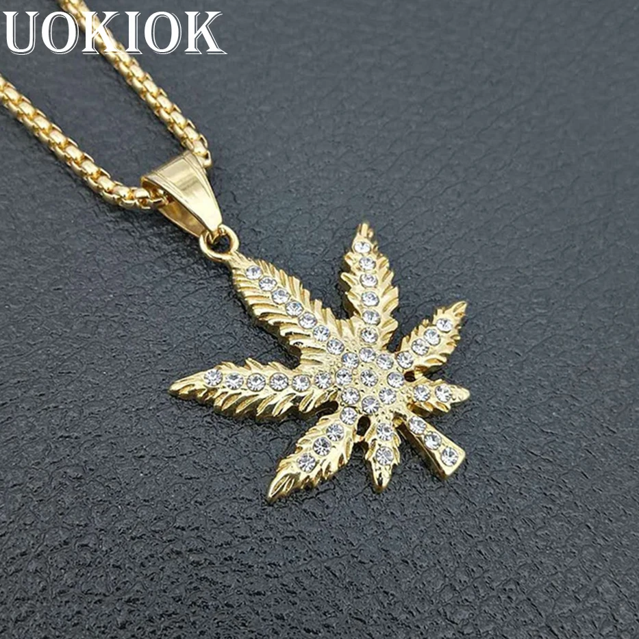 Ожерелье с подвеской в виде листа конопли стиле хип-хоп мужское ожерелье