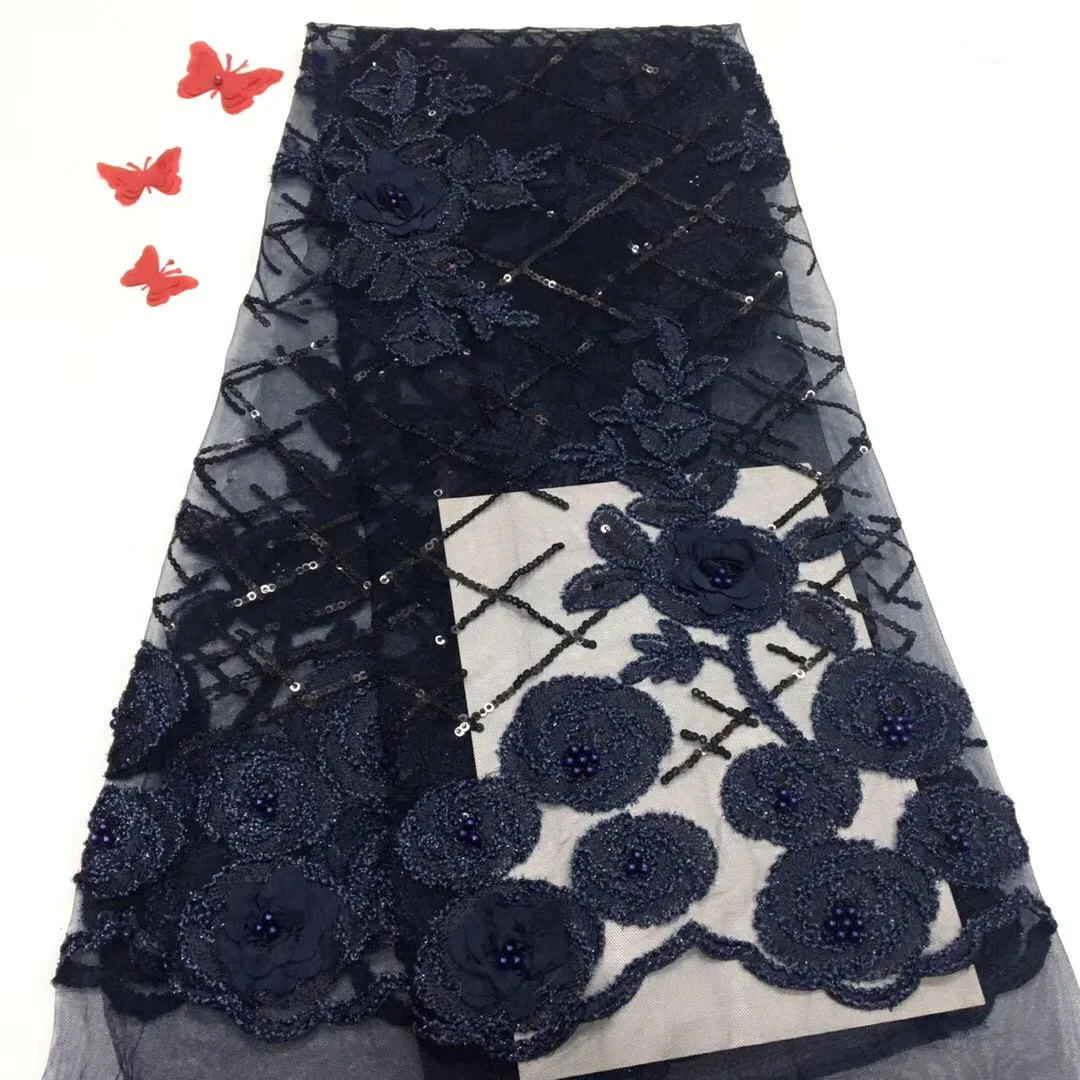 2019 African Lace Fabric High Quality 3d French With Beads Sequin Embroidery Tulle For Wedding RF189 | Дом и сад