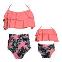 family matching clothing parenting swimming suit printing flower high waist bikini mother daughter swimwear family look summer