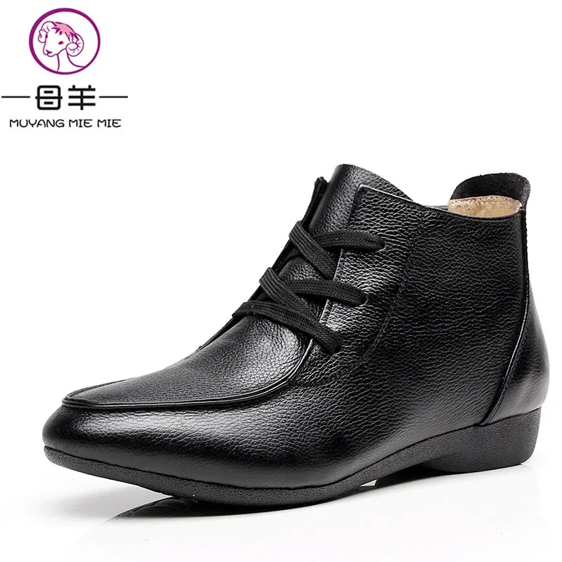 

MUYANG 2018 hot plus Size Winter Women Shoes Woman Comfortable Flat Ankle Boots Casual Lace-up Snow Boots Women Boots