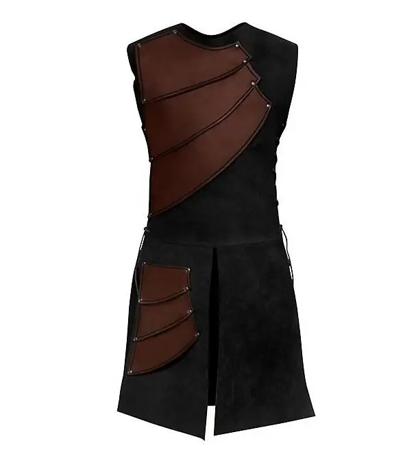Brown Для взрослых мужчин средневековый Archer Larp рыцарь герой костюм воин черный доспехи Armour наряд римское солидное снаряжение, куртка одежда M-3XL - Цвет: Brown