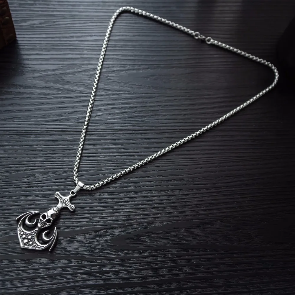 New European and American fashion personality domineering punk skull rock anchor titanium steel men's necklace.GX1446 | Украшения и