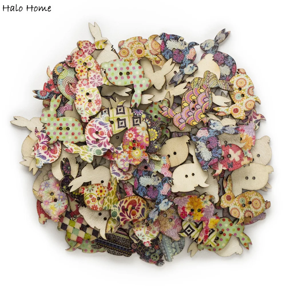 30 шт. смешанные кролик деревянными пуговицами ремесла домашнего декора швейная