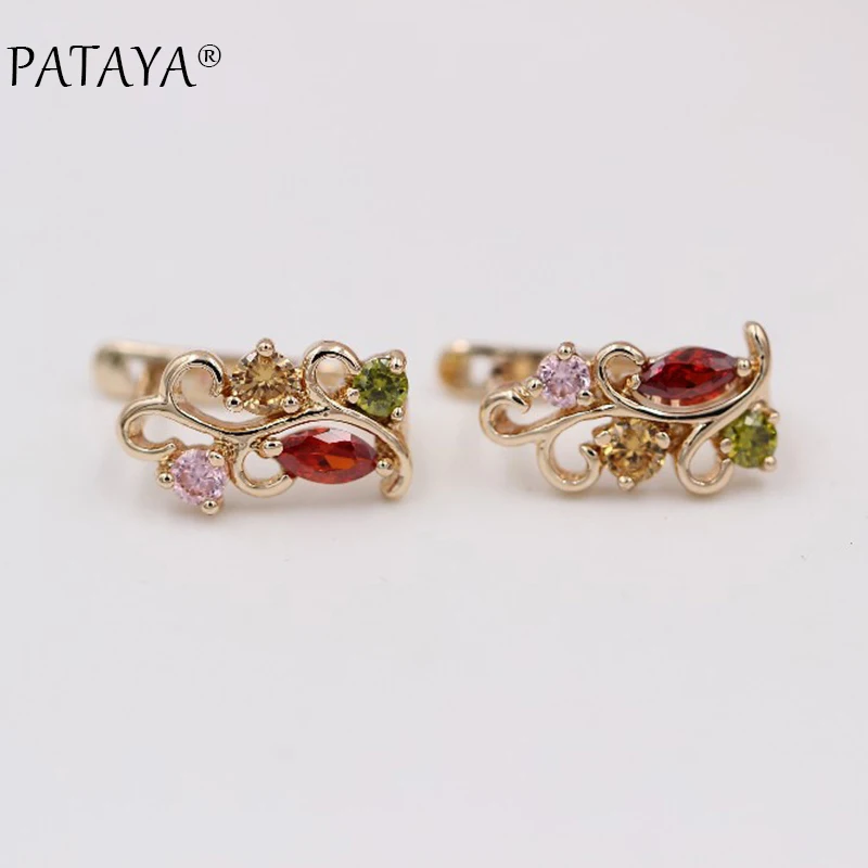 Женские серьги с цветком PATAYA нестандартные из розового золота 585 пробы