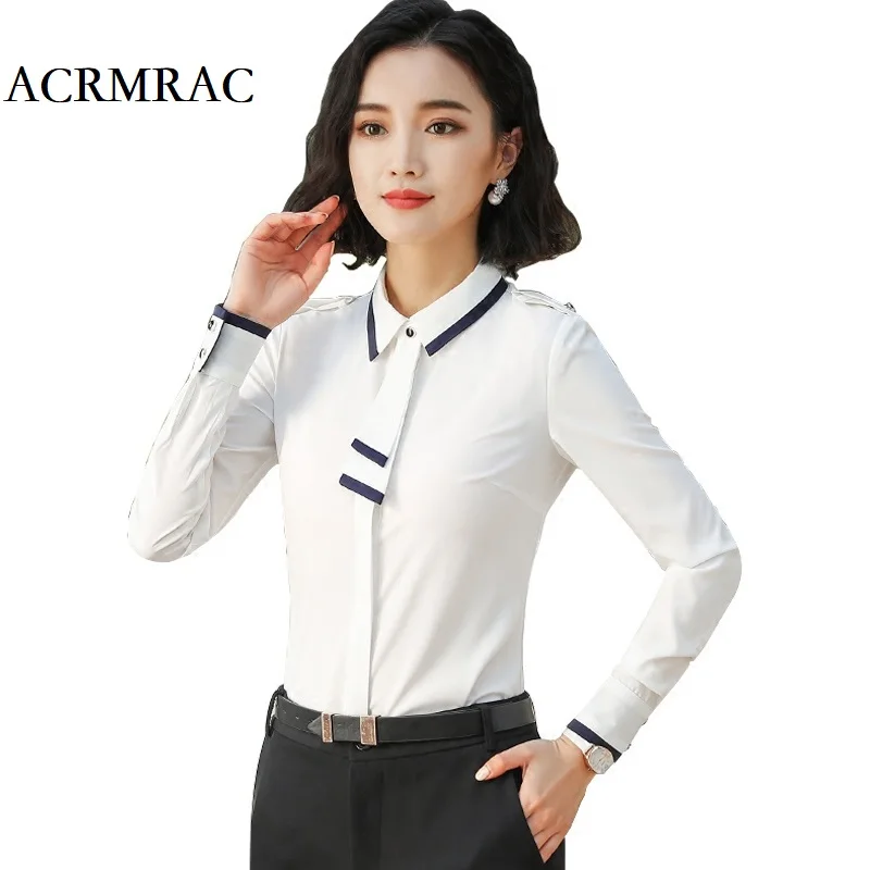 ACRMRAC Women's shirts New style Summer Long sleeve Solid color Slim Business OL Formal Shirts Blouse