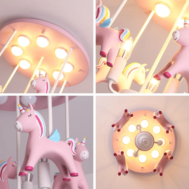 

Modern Pink Pony Children Room Pendant Light 9 Lighting Source Bedroom Living Room Nursey Lovely Surface Mounted Pendant Lamp