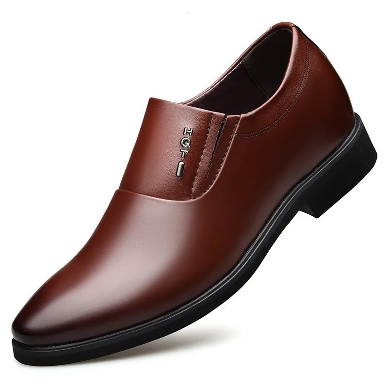 Коричневый QZHSMY Increase Men Dress Italian Shoes Black Slip-on Man Shoes Leather Genuine Spring Autumn - Цвет: Коричневый