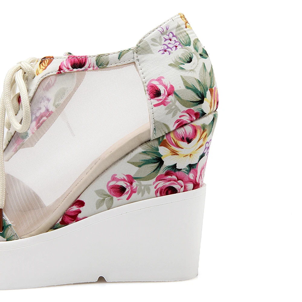 

Ankle Strap High Wedges Platform Summer Pumps For Women Casual Elegant Flower Print Wedges Platform Shoes3 Colors size 34-43