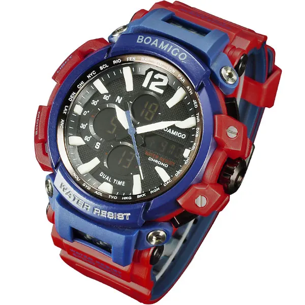 red blue Бренд BOAMIGO, мужские спортивные цифровые аналоговые часы, мужские светодиодный часы с двойным временем, водонепроницаемые ударные наручные часы, мужские часы - Цвет: red blue