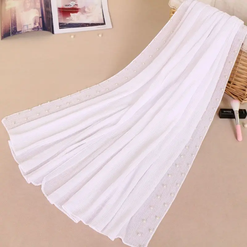 Для женщин однотонные морщин жемчужный шифон мгновенных шаль шарф двойной