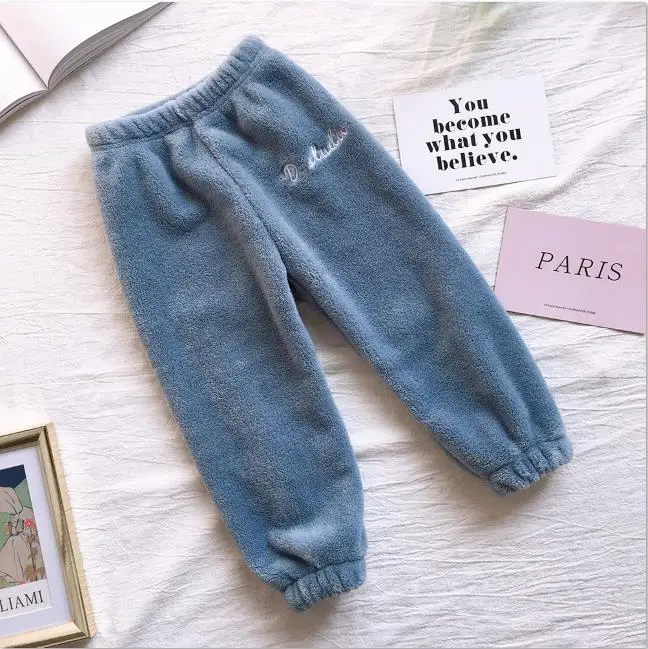 blue color Детские зимние штаны на рост 90-170 см, флисовые штаны для малышей, детские штаны для мальчиков и девочек, повседневные теплые штаны для мамы и ребенка, 8 лет - Цвет: blue color
