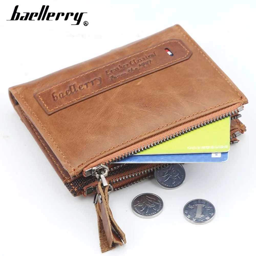Мужские кошельки baellerry из натуральной коровьей кожи с двойной молнией держатель