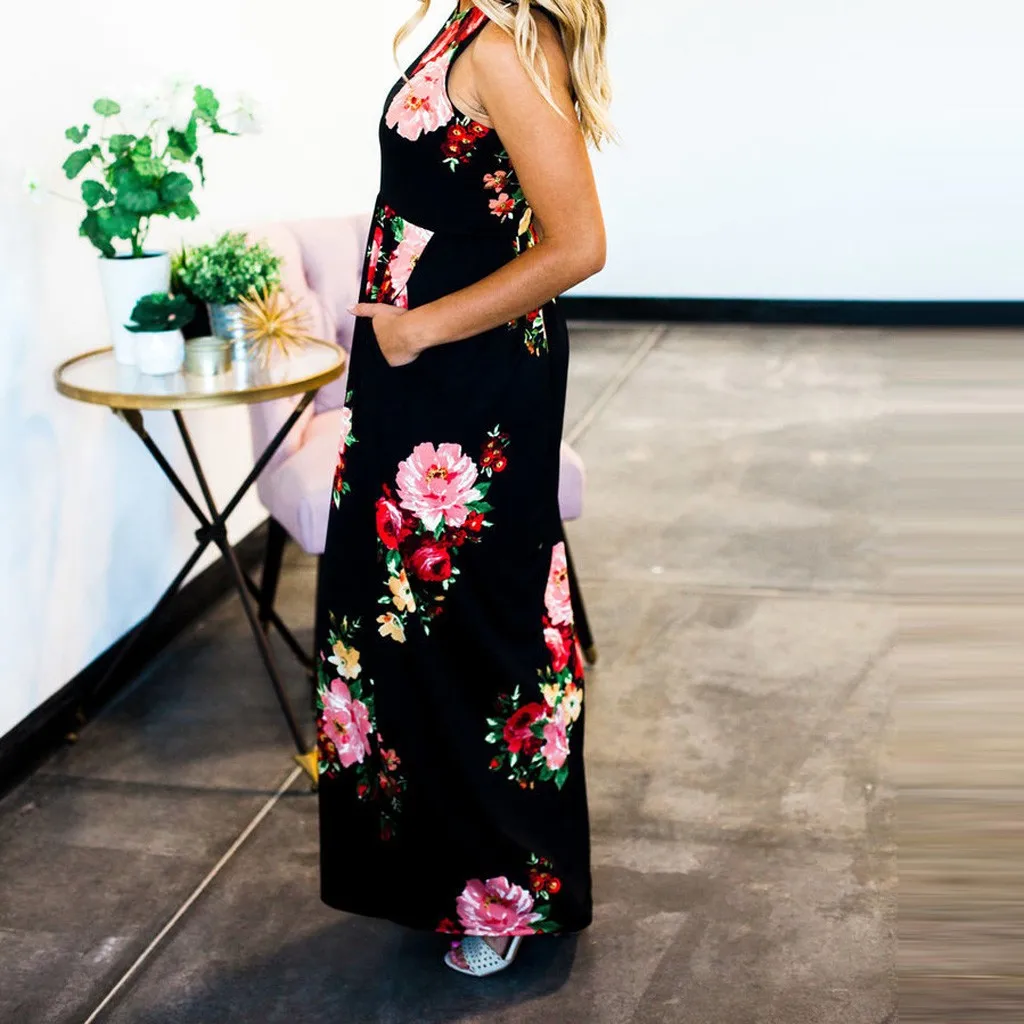 Женское модное пикантное свободное платье макси без рукавов летнее женское