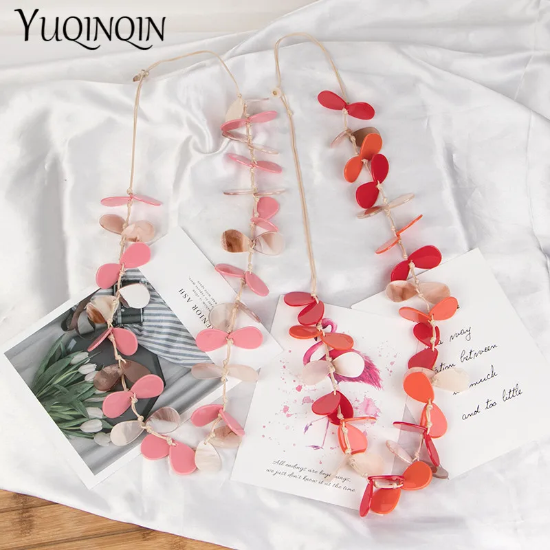 

Vintage Long Resin Leaf Rope Chains Fashion Necklaces for Women Geometric Acrylic Designer Necklace for Girls Jewelry Wholesale