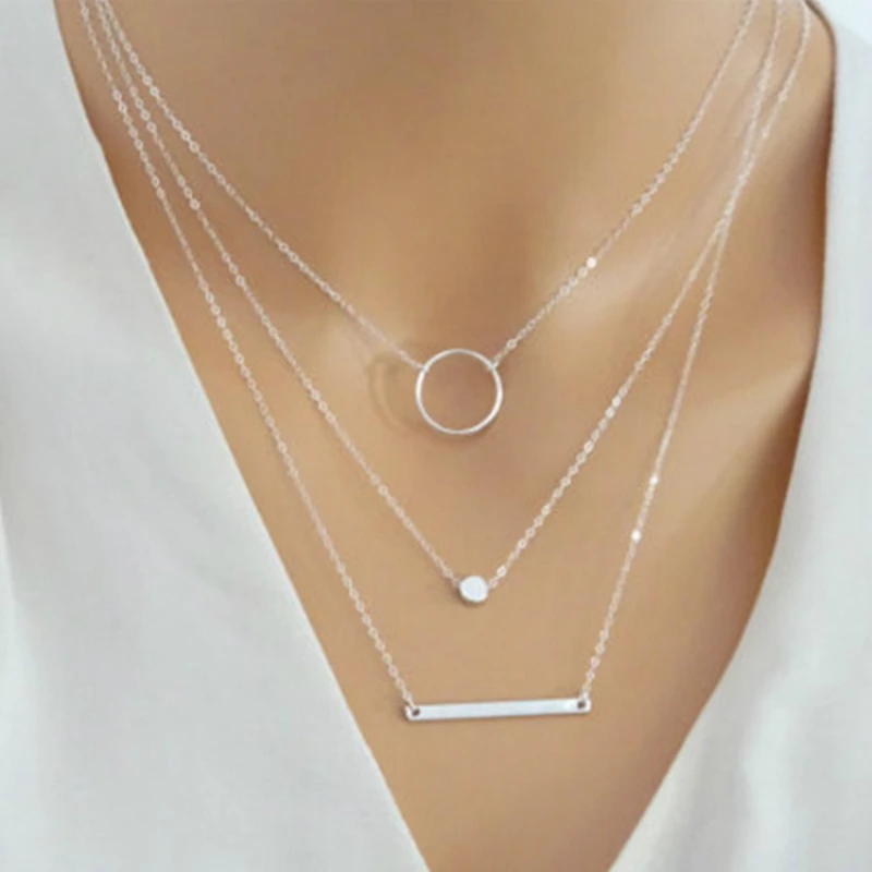 

2018 New Choker Fashion Wild Aperture Metal Rods Necklace Layered Necklace For Women Charm Gift Jewellery