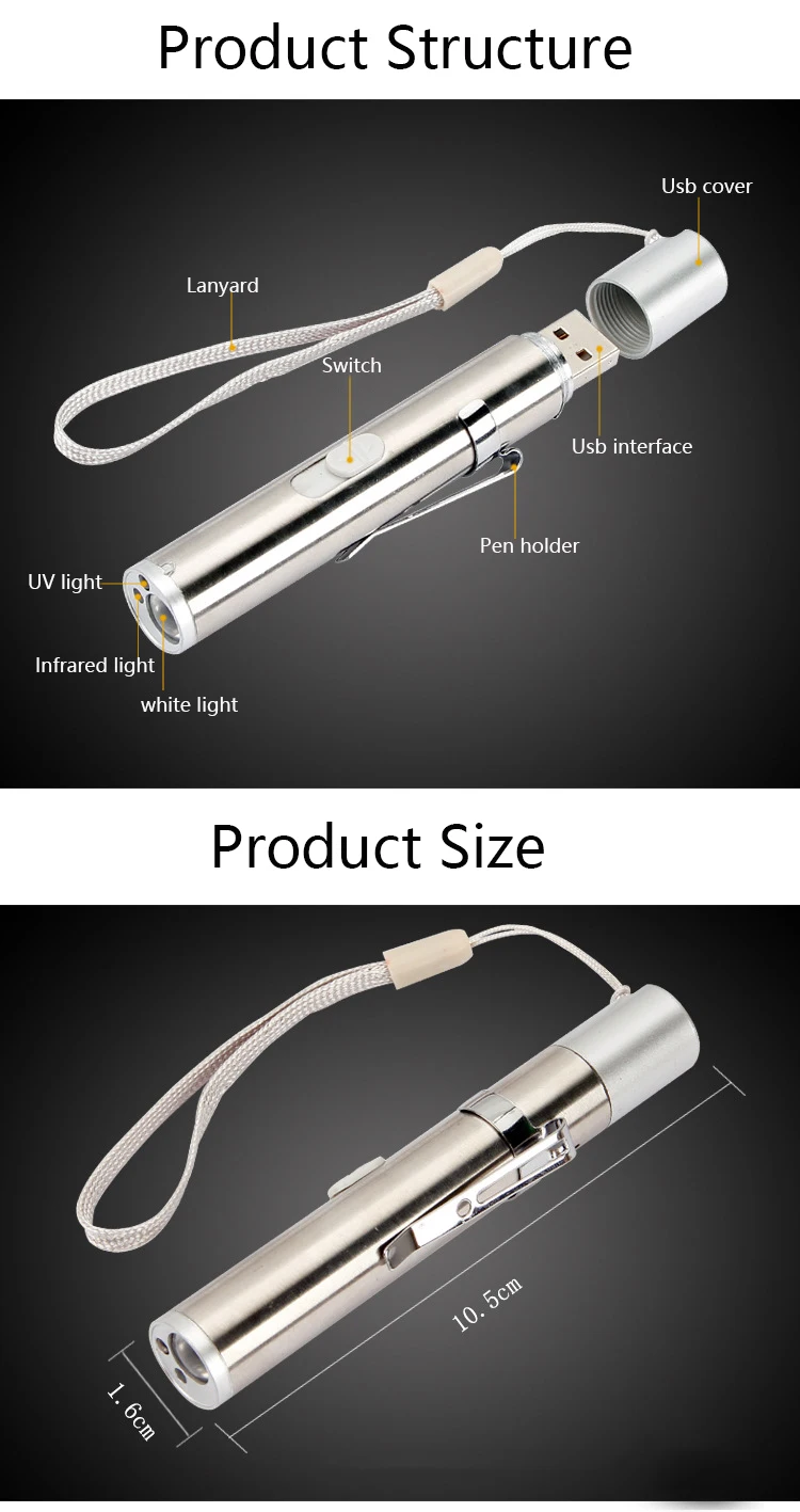 3в1 USB Перезаряжаемый светодиодный фонарик, Высококачественный Мощный мини светодиодный фонарик, водонепроницаемый дизайн, подвесной фонарик с металлическим зажимом