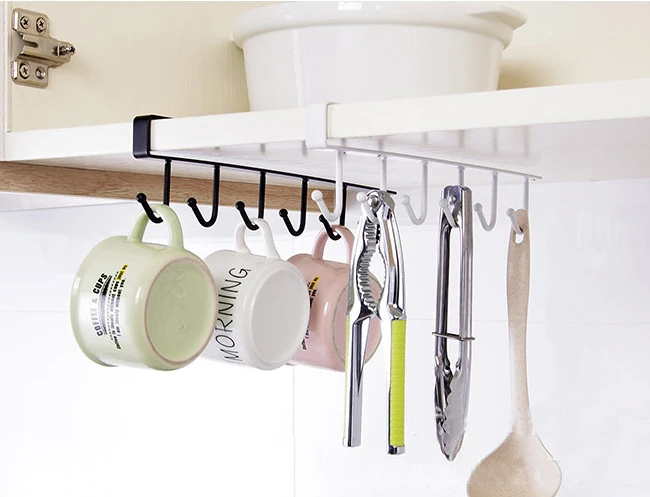 

1pc black Iron Kitchen Storage Rack Cupboard Hanging Hook Shelf Dish Hanger Chest Storage Shelf Bathroom Organizer Holder
