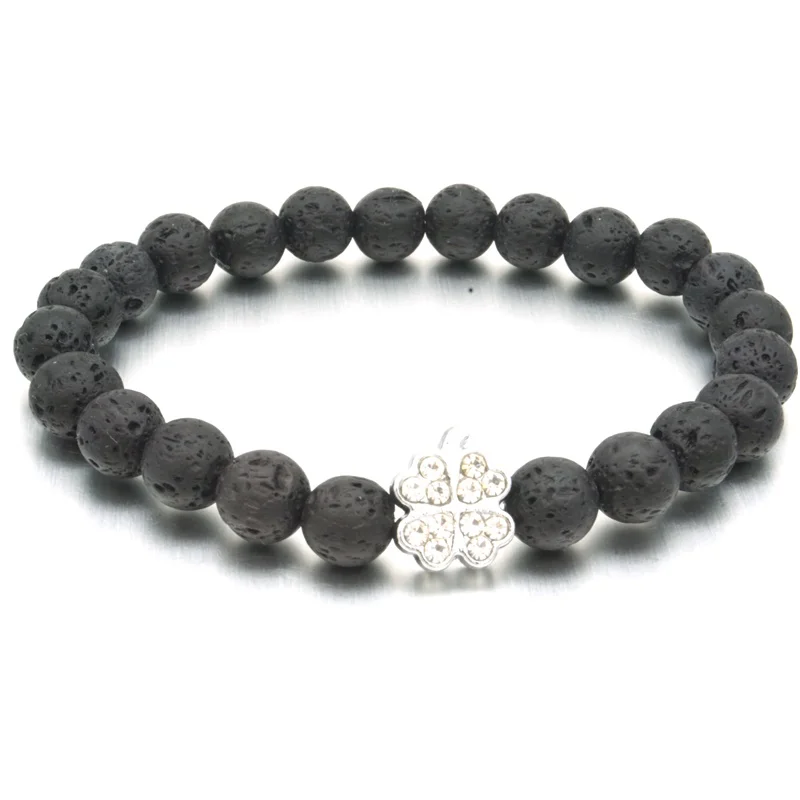 Кристалл Клевер лист амулеты черные браслеты из лавового камня DIY ароматерапия