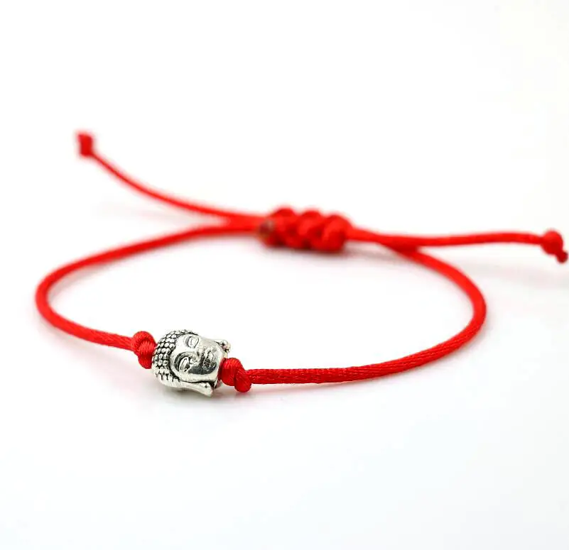 BPPCCR Lucky серебристого цвета в форме головы Будды браслет амулет красная