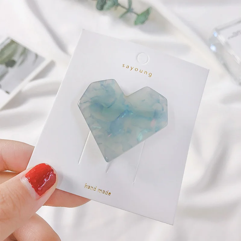 Light Blue Новые женские милые цветные заколки для волос из ацетата в форме сердца, милые шпильки с орнаментом, заколки для волос, модные аксессуары для волос - Цвет: Light Blue
