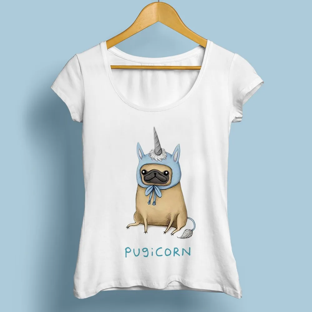 horn Bulldog cosplay unicorn pugicorn funny t shirt Women tops tees soft comfort Short Sleeve O-Neck girls fashion tshirt | Женская