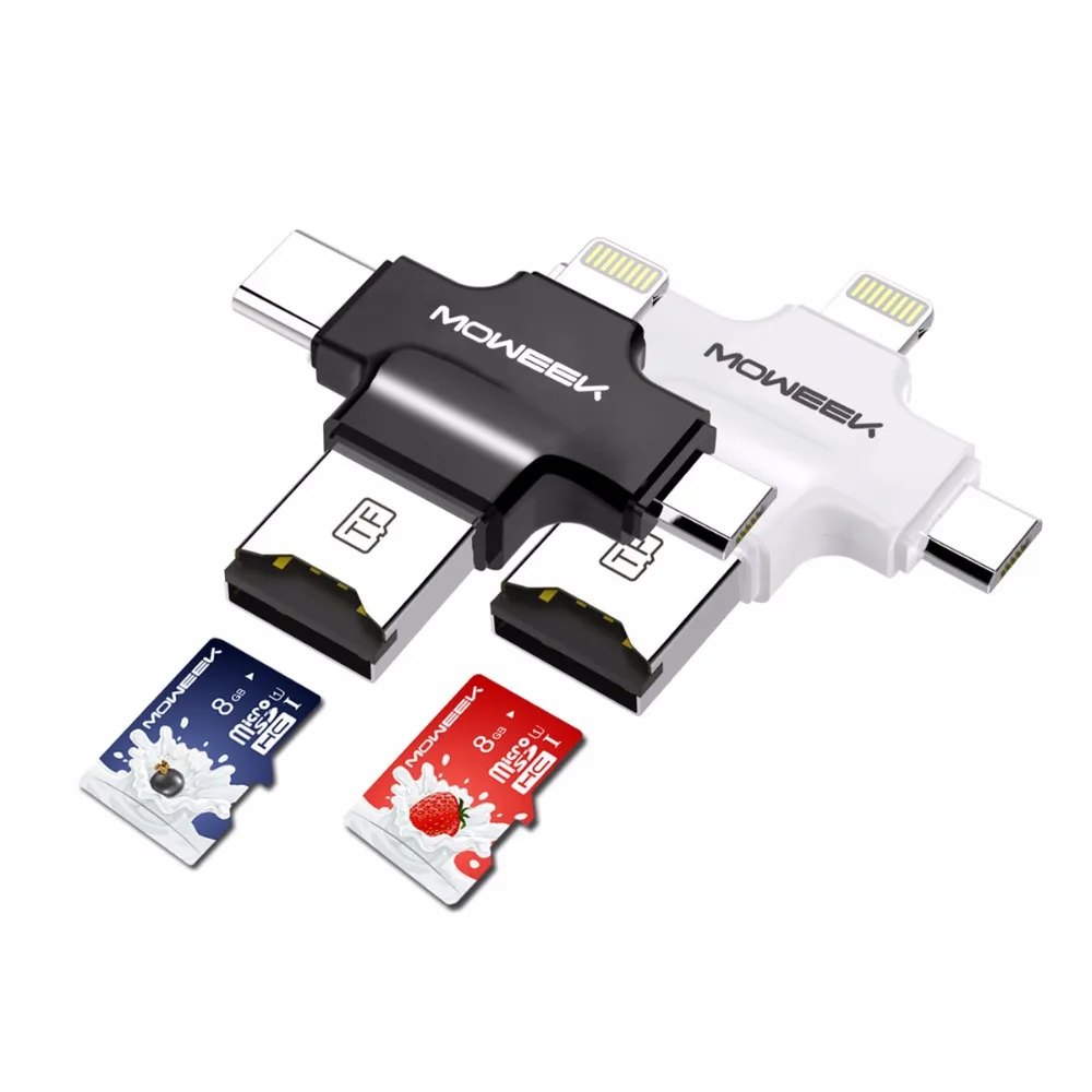 Moweek мульти Функция 4 в 1 кард ридер Тип c/Lightning/Micro USB/USB 2 0 все Micro SD для iPhone 5/5S/6/6 plus/6s|all