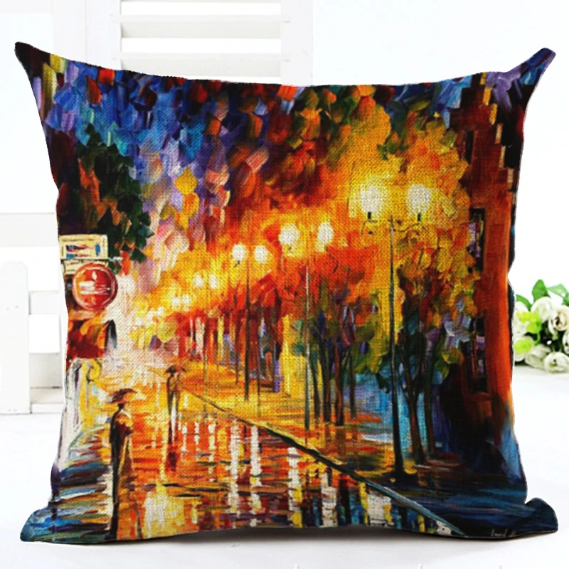 2017 высокое качество пейзаж красочные дерево Подушка Almofadas льняная декоративная