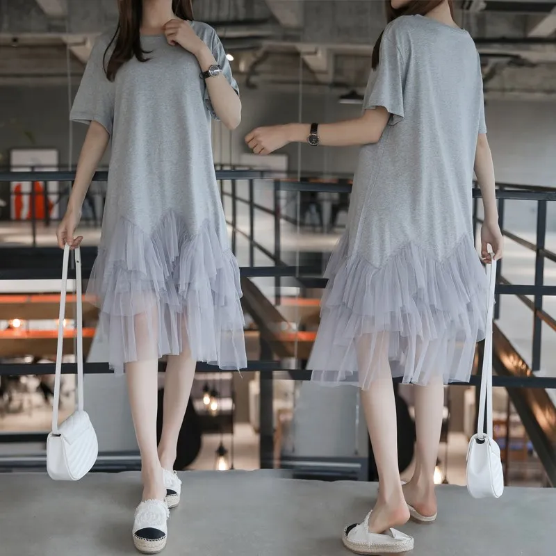 Женское Сетчатое платье средней длины в Корейском стиле пэчворк черное с