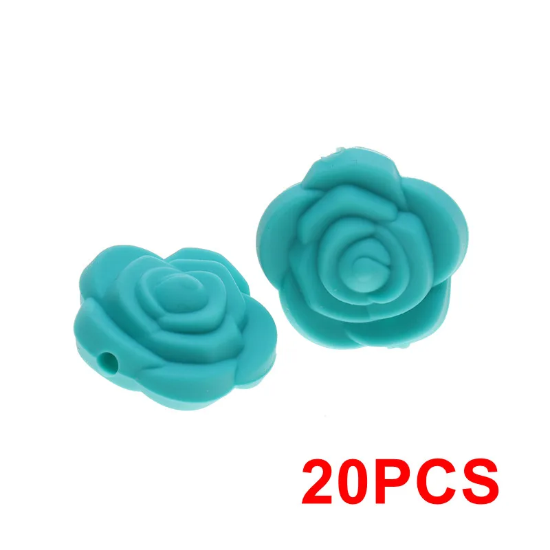 06 Turquoise 20 шт. мини-цветок розы Силиконовые Детские Прорезыватели бусины BPA бесплатно Новорожденные прорезывание зубов ожерелье браслет установка DIY Binfant уход подарки - Цвет: 06 Turquoise