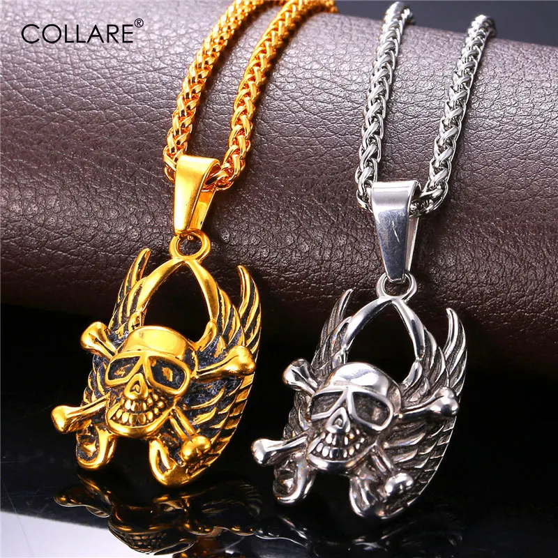 Подвеска в стиле панк Collare с крыльями дьявола Череп из нержавеющей стали 316 опт