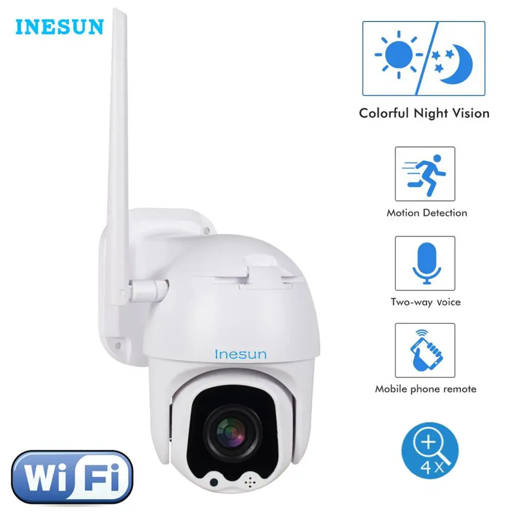 Inesun PTZ WiFi камера наружная 2MP HD 1080P ip-камера безопасности WiFi 4X зум PTZ камера двухстороннее аудио 165ft ночное видение Макс 128G