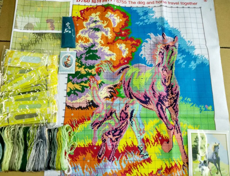 Needlework DMC DIY Cross stitch Full Embroidery Go together in Freedom Dog and horse bedroom living room Cross-Stitch Home | Дом и сад