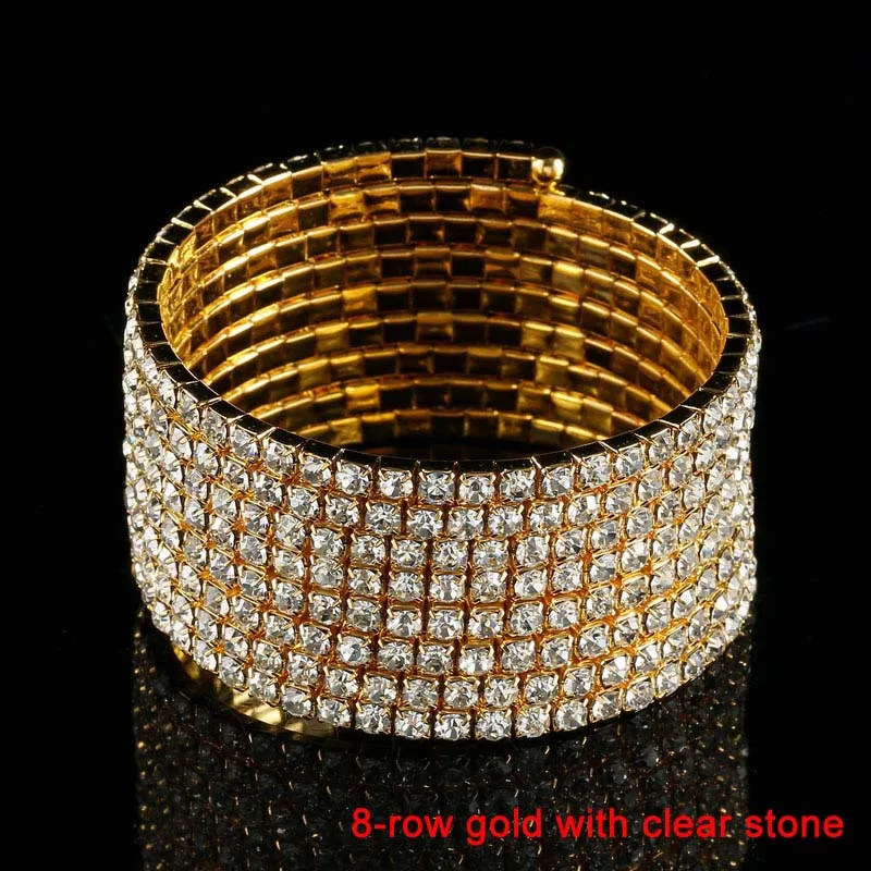 8 row gold TDQUEEN 7-10 строк Стразы браслет посеребренный и золотой цвет металл блестящие AB Кристалл индийские браслеты для женщин - Окраска металла: 8 row gold
