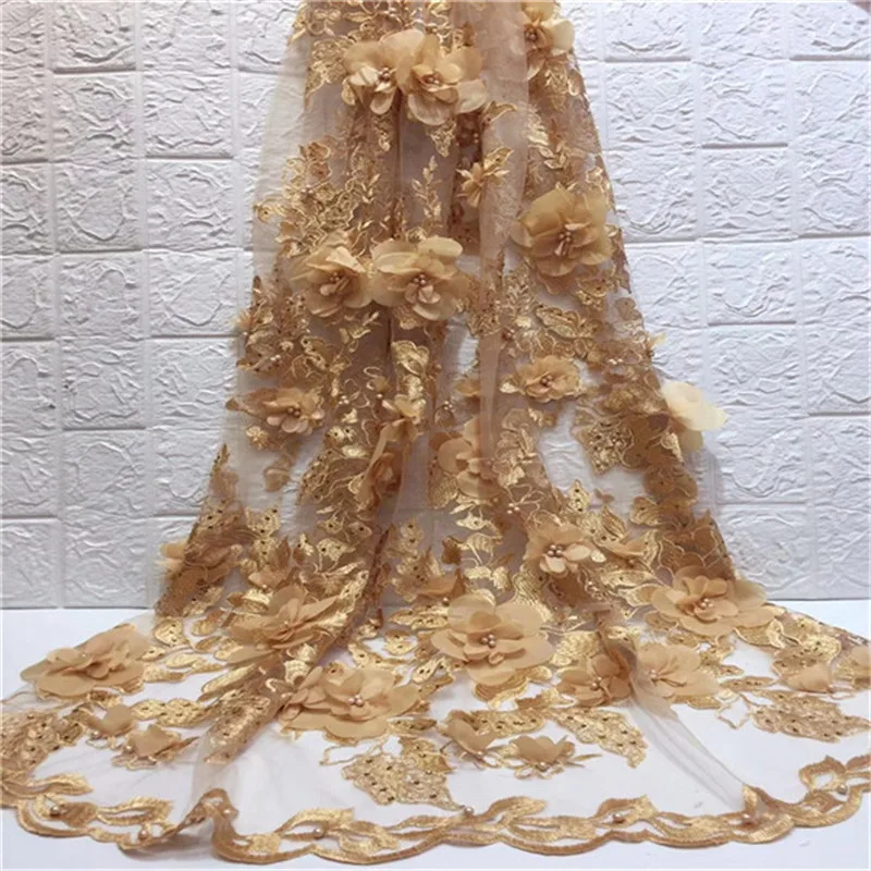 Тюлевое кружево с вышивкой ткань Жемчуг аппликация для свадьбы Африканский 3D