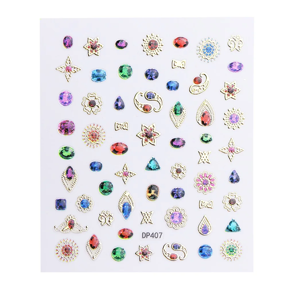 DP407 1 шт. стикеры 3D на ногти Nail Art клейкие обертывания Блестящий Золотой Цветок Драгоценный Камень Луна слайдер переводная Наклейка украшения маникюрные советы LADP401-412 - Цвет: DP407