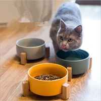 hoopet ceramic bamboo shelf cat bowl dog watering bowl cat kitten drinking water food dish pet bowl goods ceramic pet bowl