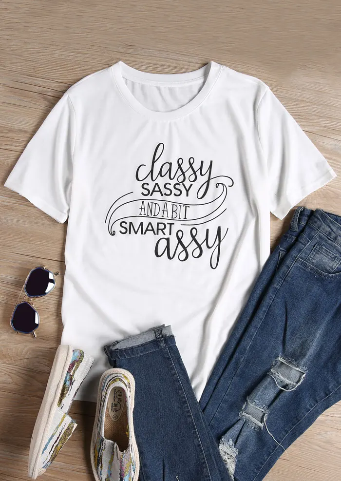 Стильная футболка Sassy и A Bit Smart Assy Женская забавная графическая повседневные